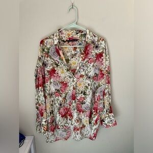 Zara Woman Viscose Flowy Floral Long Sleeve Blouse Size Medium